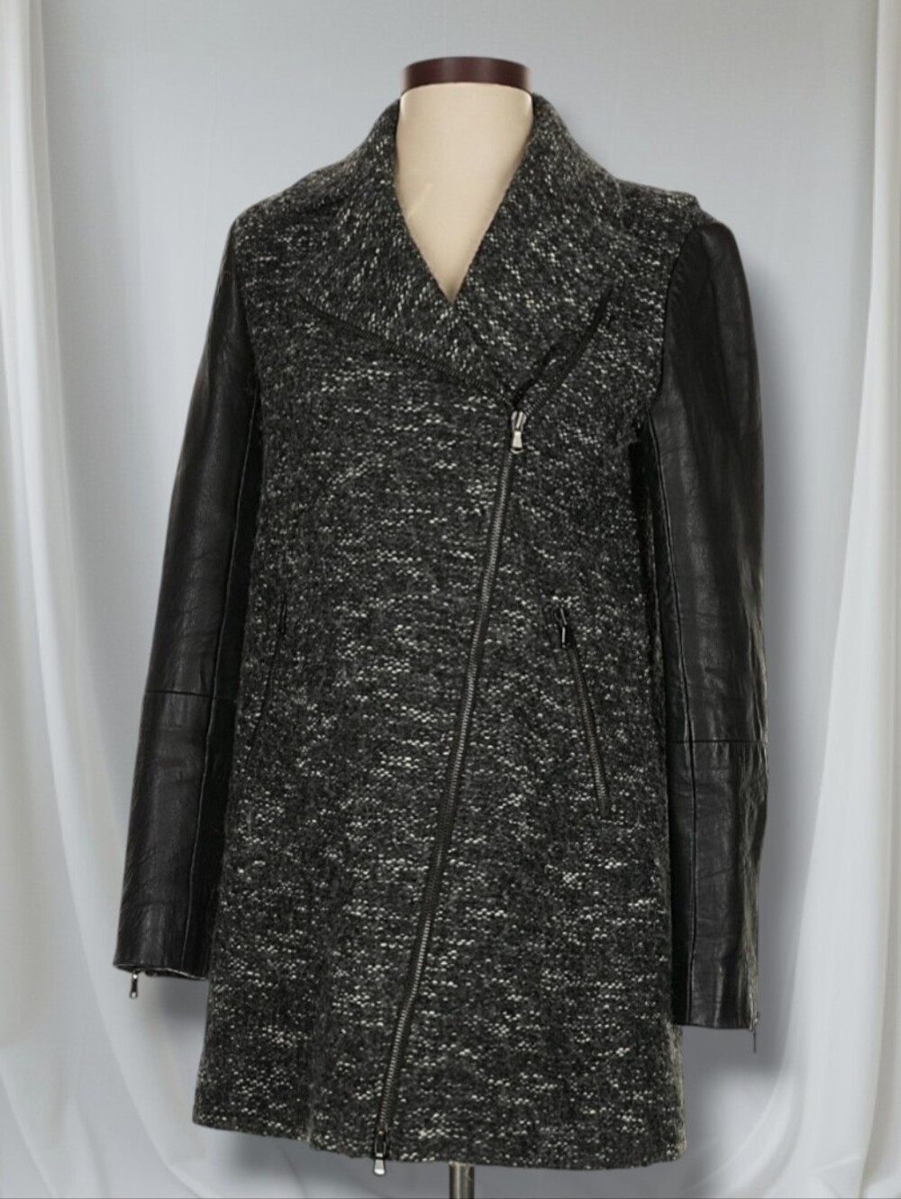 Vintage Club Monaco Alpaca Wool Tweed + Lamb Leather Moto Blazer Coat